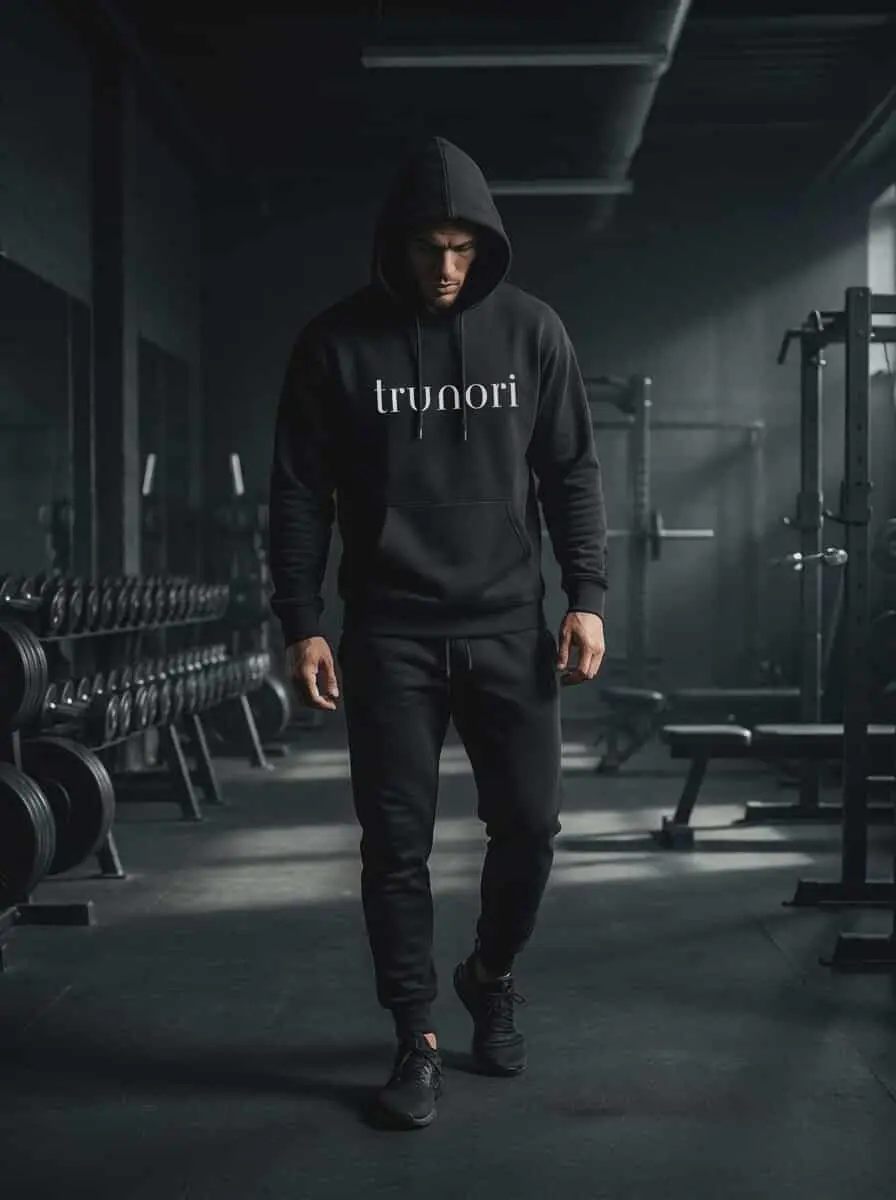 Man in Trunori hoodie at gym